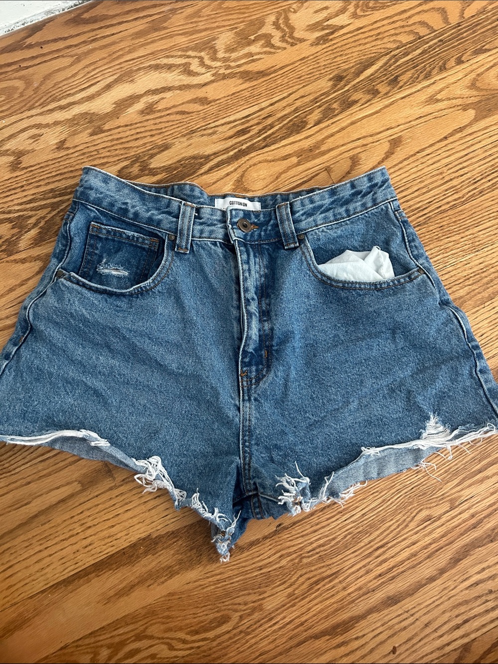 Cotton On Blue Distressed High-Rise Denim Shorts